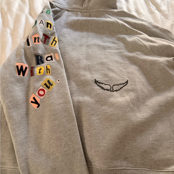 Zadig & Voltaire Georgy Multicusto Heart Gray Graphic Hoodie - Picture 2 of 6